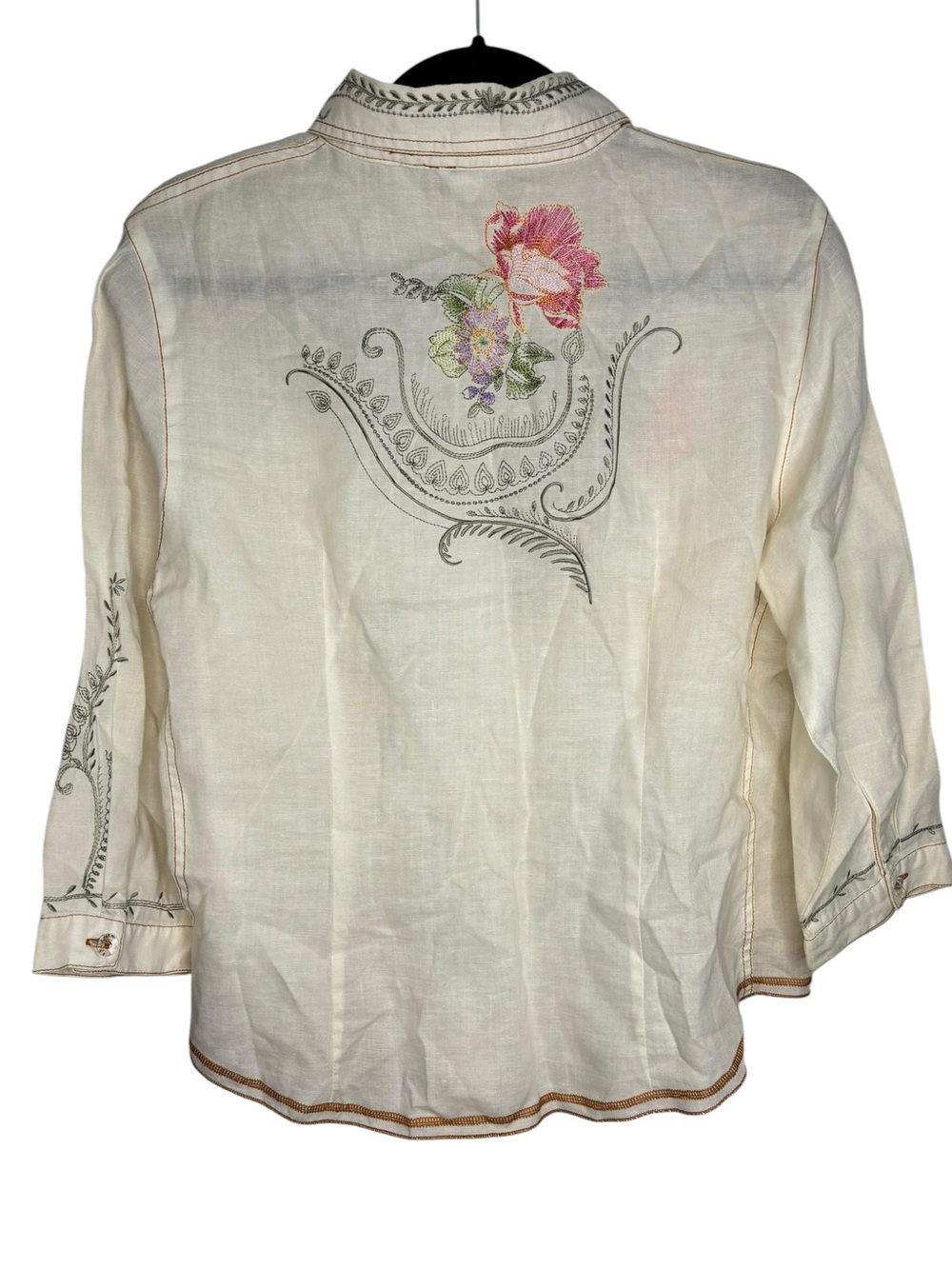 VTG Tweeds Linen Embroidered Floral Button Front Blouse Boho Cottagecore Large - Picture 6 of 10